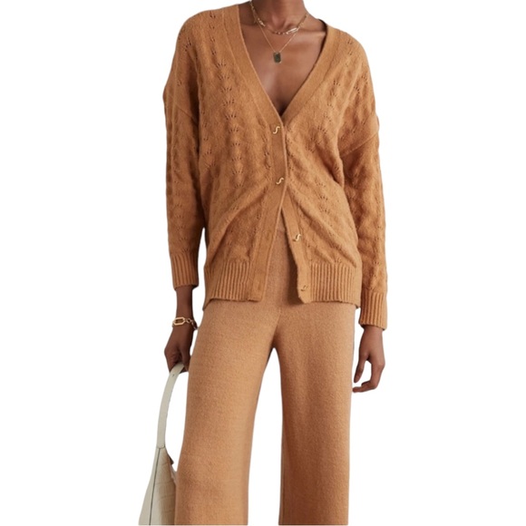 Staud Blake Oversized Pointelle Knit Cardigan Sweater in Whiskey (L) - Picture 14 of 14